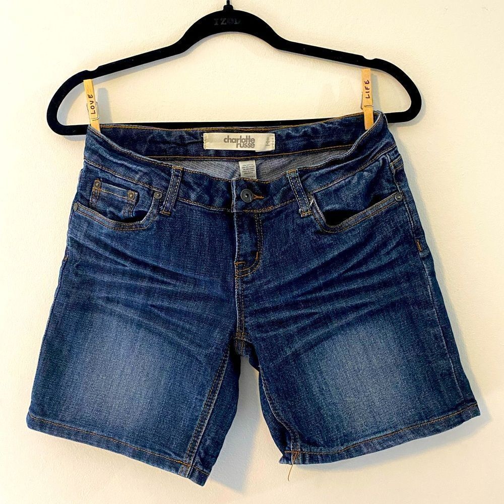 Charlotte Russe, Denim Bike Shorts, Dark Blue, Size 0